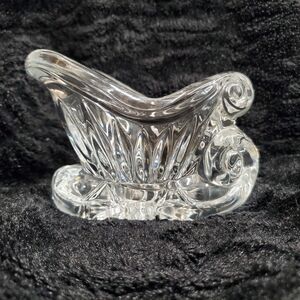 VTG Crystal Glass Christmas Sleigh Sled Candy Dish Lead International Silver Co